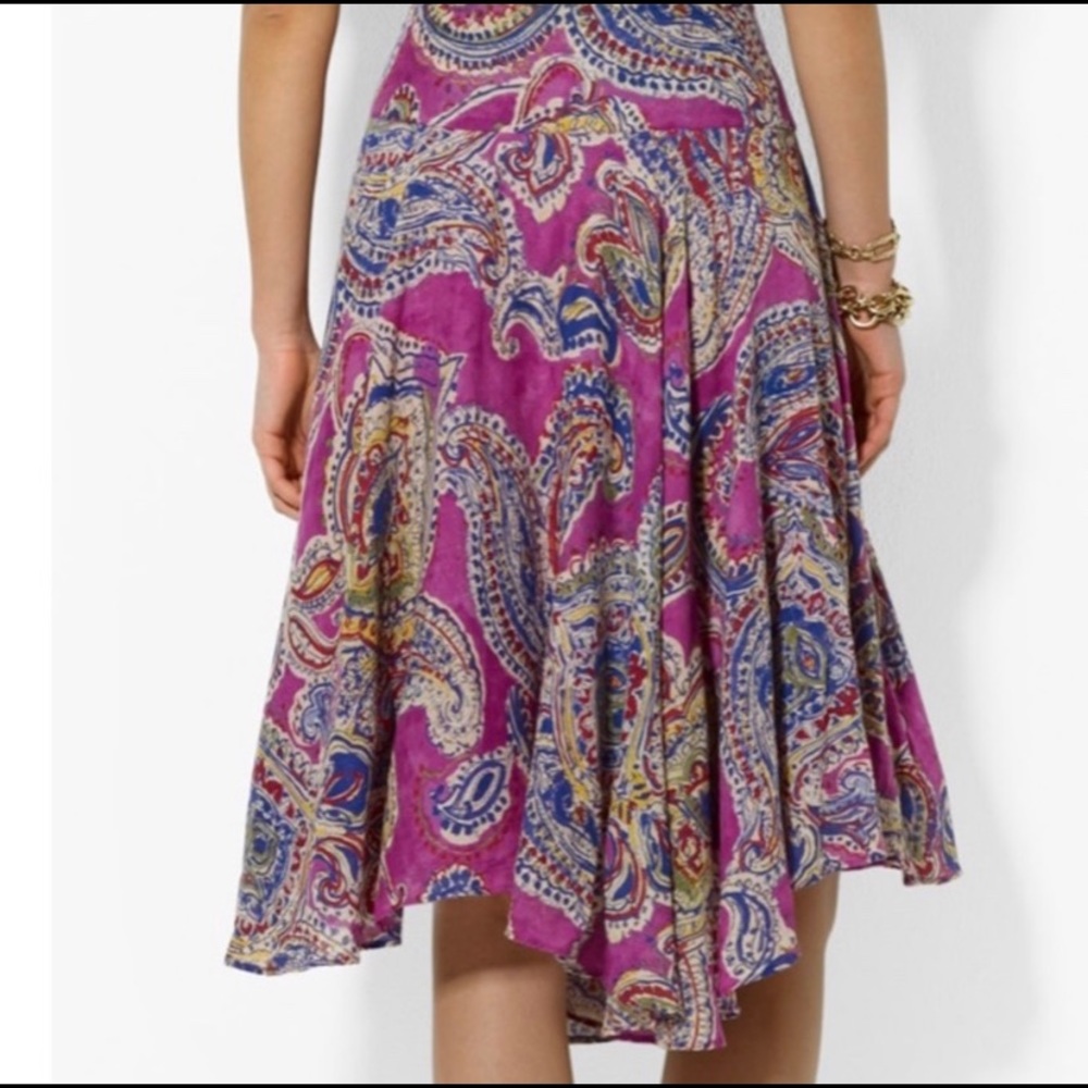 Ralph Lauren Asymmetrical Pink Paisley Bold Mosaic Boho Cotton Skirt Petite